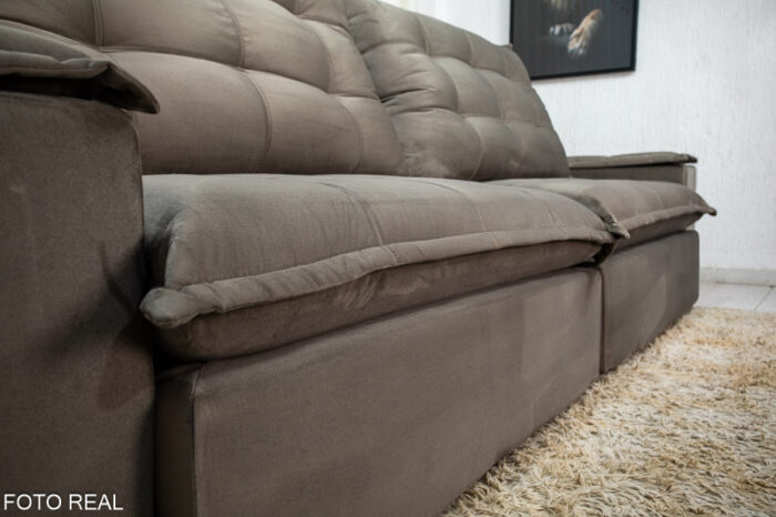 Sofá Retrátil Reclinável Atenas 2.90m Veludo Cinza 813 - D33 e Molas Ensacadas - Image 8