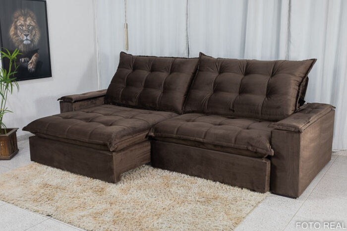 Sofá Retrátil Reclinável Atenas 2.90m Veludo Marrom 815 - D33 e Molas Ensacadas - Image 2