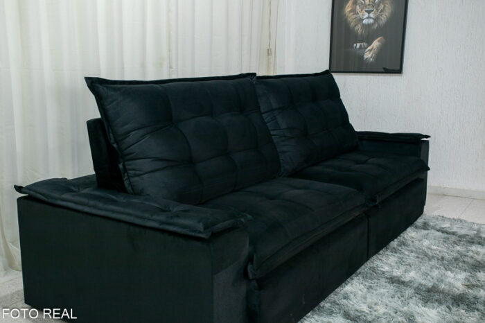 Sofá Retrátil Reclinável Atenas 2.90m Veludo Preto 820 - D33 e Molas Ensacadas - Image 7