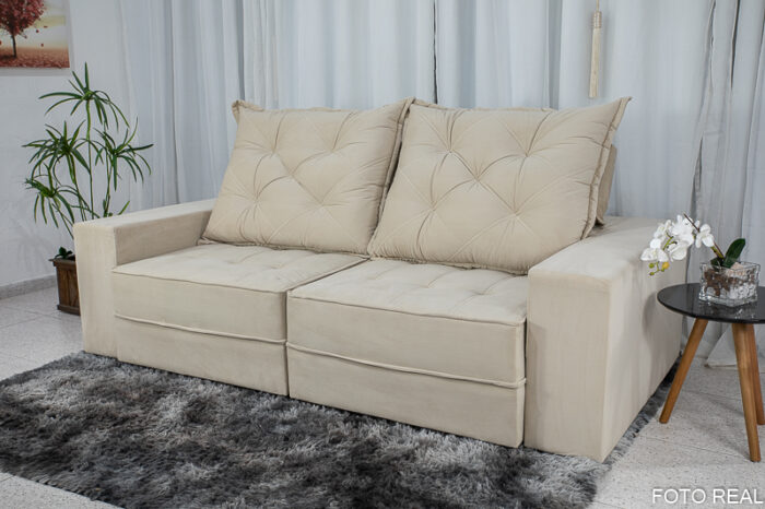 Sofá Retrátil Reclinável Berlim 2.10m Bege 818 - D33 e Molas Ensacadas - Image 3