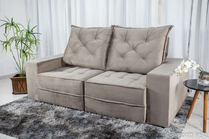 Sofá Retrátil Reclinável Berlim 2.10m Cinza 813 - D33 e Molas Ensacadas - Image 3