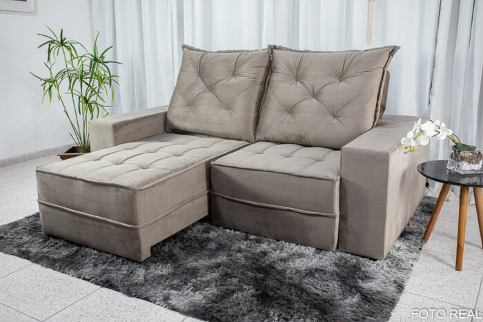 Sofá Retrátil Reclinável Berlim 2.10m Cinza 813 - D33 e Molas Ensacadas - Image 2