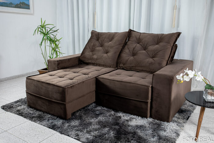 Sofá Retrátil Reclinável Berlim 2.10m Marrom 815 - D33 e Molas Ensacadas - Image 3