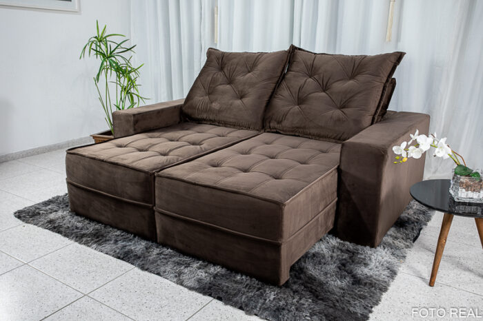 Sofá Retrátil Reclinável Berlim 2.10m Marrom 815 - D33 e Molas Ensacadas