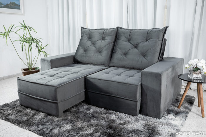 Sofá Retrátil Reclinável Berlim 2.10m Veludo Cinza Escuro 814 - D33 e Molas Ensacadas - Image 2