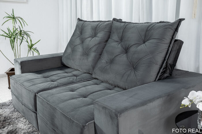 Sofá Retrátil Reclinável Berlim 2.10m Veludo Cinza Escuro 814 - D33 e Molas Ensacadas - Image 6