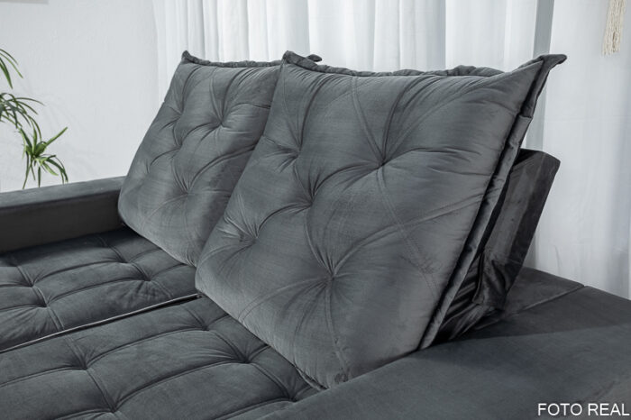 Sofá Retrátil Reclinável Berlim 2.10m Veludo Cinza Escuro 814 - D33 e Molas Ensacadas - Image 7