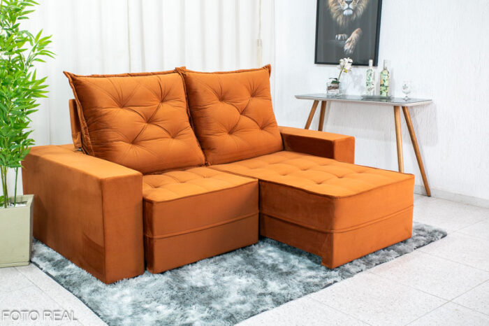 Sofá Retrátil Reclinável Berlim 2.10m Ferrugem 821 - D33 e Molas Ensacadas