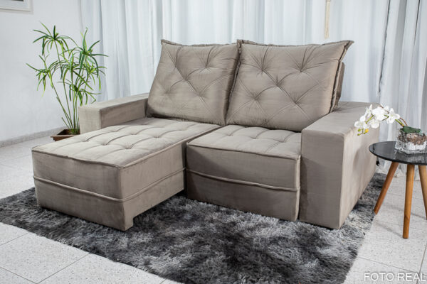 Sofá Retrátil Reclinável Berlim 2.30m Cinza 813 - D33 e Molas Ensacadas