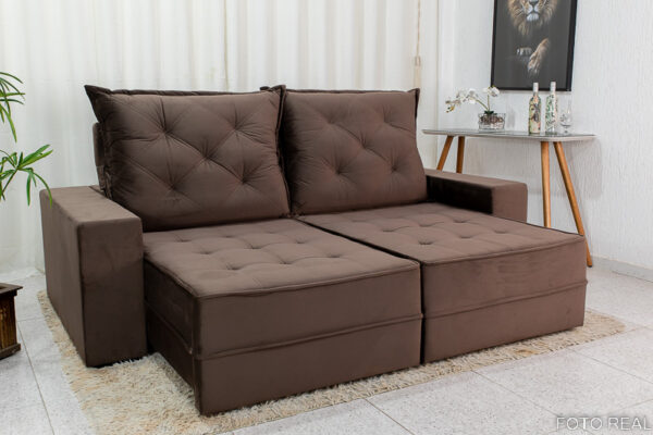 Sofá Retrátil Reclinável Berlim 2.30m Marrom 815 - D33 e Molas Ensacadas