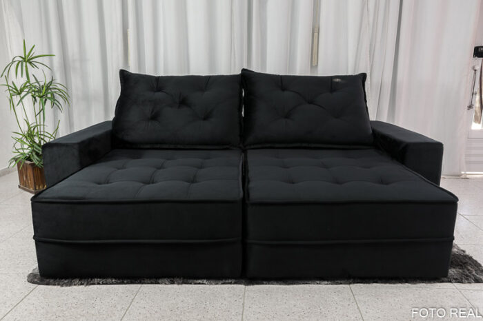 Sofá Retrátil Reclinável Berlim 2.30m Veludo Black 820 - D33 e Molas Ensacadas - Image 2