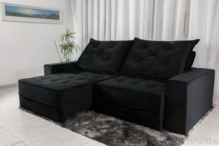 Sofá Retrátil Reclinável Berlim 2.30m Veludo Black 820 - D33 e Molas Ensacadas - Image 3