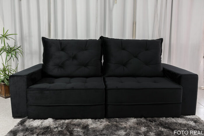Sofá Retrátil Reclinável Berlim 2.30m Veludo Black 820 - D33 e Molas Ensacadas - Image 5