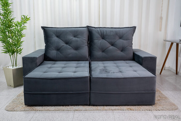 Sofá Retrátil Reclinável Berlim 2.50m Cinza 814 - D33 e Molas Ensacadas - Image 4