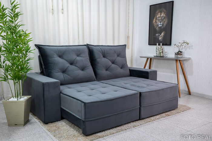 Sofá Retrátil Reclinável Berlim 2.50m Cinza 814 - D33 e Molas Ensacadas - Image 3