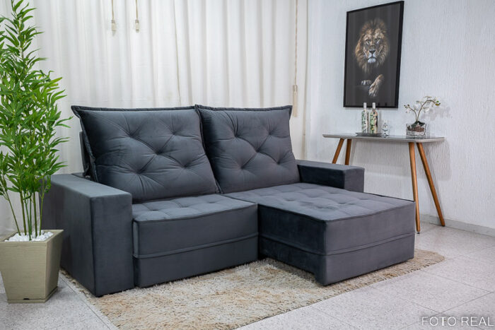 Sofá Retrátil Reclinável Berlim 2.50m Cinza 814 - D33 e Molas Ensacadas - Image 5