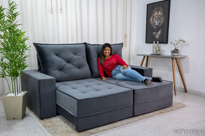 Sofá Retrátil Reclinável Berlim 2.50m Cinza 814 - D33 e Molas Ensacadas