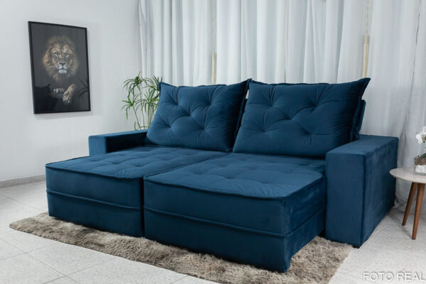 Sofá Retrátil Reclinável Berlim 2.50m Azul 800 - D33 e Molas Ensacadas