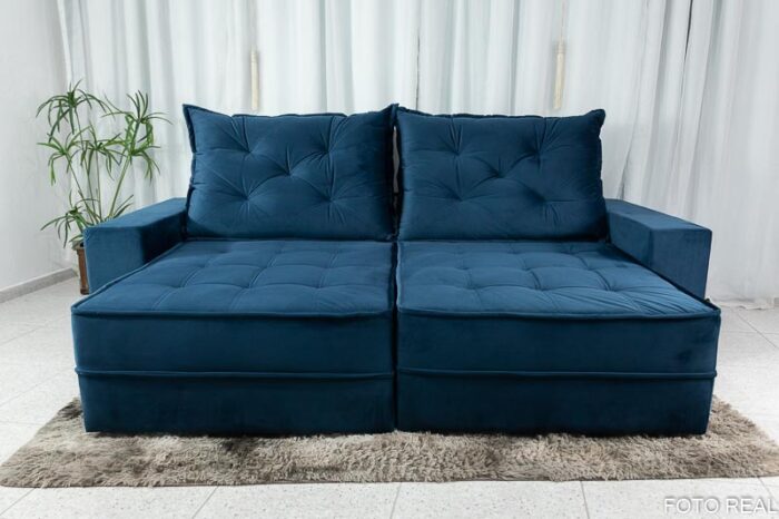 Sofá Retrátil Reclinável Berlim 2.50m Azul 800 - D33 e Molas Ensacadas - Image 5