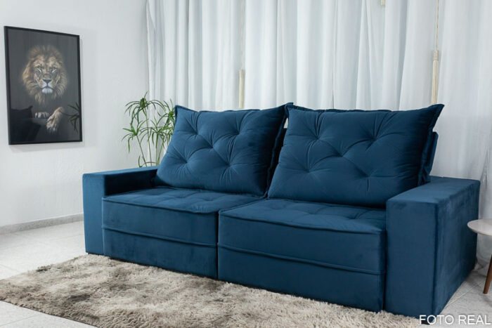 Sofá Retrátil Reclinável Berlim 2.50m Azul 800 - D33 e Molas Ensacadas - Image 7