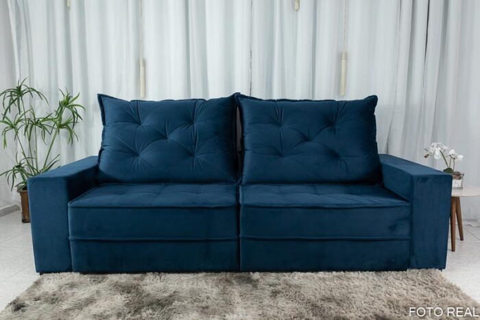 Sofá Retrátil Reclinável Berlim 2.50m Azul 800 - D33 e Molas Ensacadas - Image 8