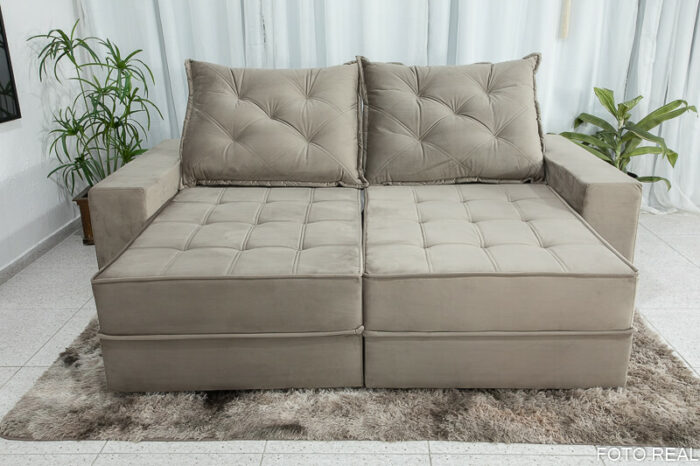 Sofá Retrátil Reclinável Berlim 2.50m Cinza Claro 813 - D33 e Molas Ensacadas