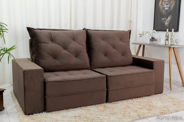 Sofá Retrátil Reclinável Berlim 2.50m Marrom 815 -  D33 e Molas Ensacadas - Image 3