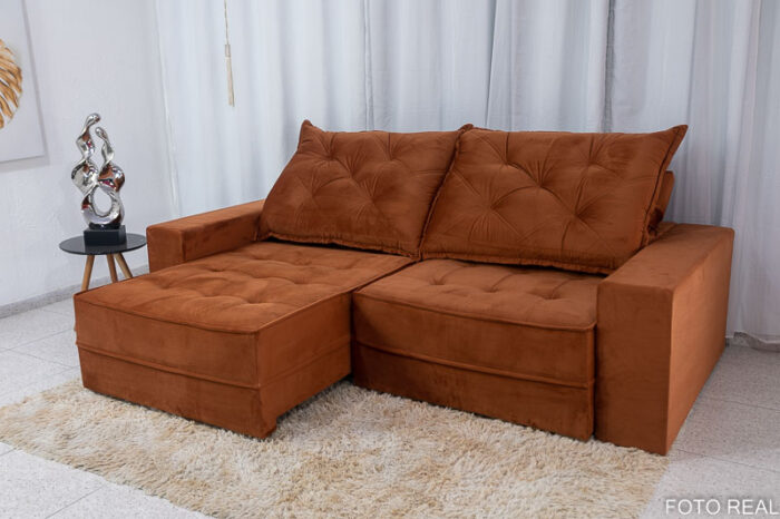 Sofá Retrátil Reclinável Berlim 2.50m Ferrugem 821 - D33 e Molas Ensacadas - Image 3