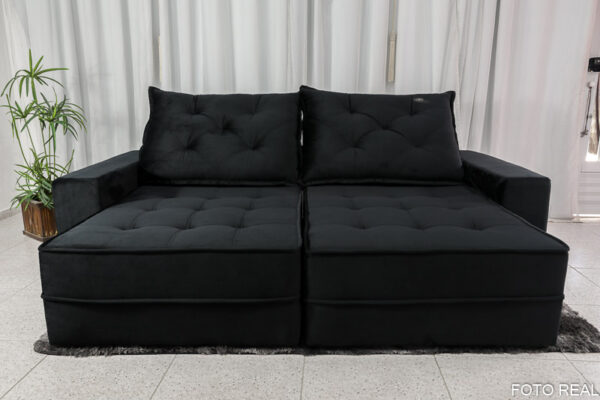 Sofá Retrátil Reclinável Berlim 2.50m Veludo Black 820 - D33 e Molas Ensacadas