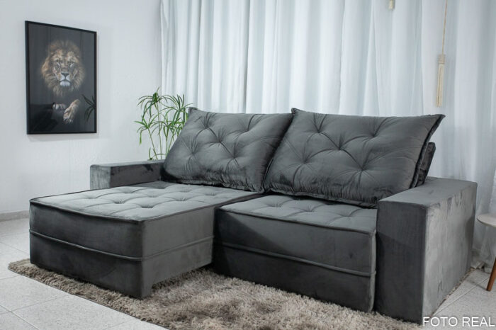 Sofá Retrátil Reclinável Berlim 2.90m Cinza 814 - D33 e Molas Ensacadas