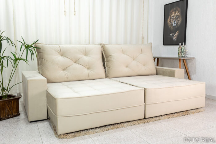 Sofá Retrátil Reclinável Berlim 2.90m Bege 818 - D33 e Molas Ensacadas