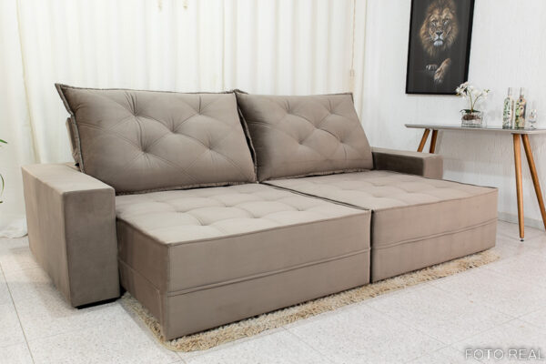 Sofá Retrátil Reclinável Berlim 2.90m Veludo Cinza 813 - D33 e Molas Ensacadas