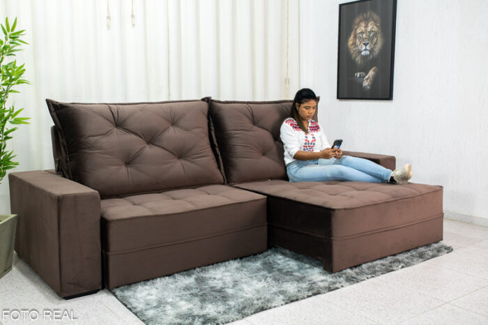 Sofá Retrátil Reclinável Berlim 2.90m Marrom 815 - D33 e Molas Ensacadas - Image 2