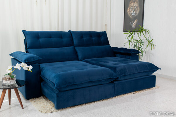 Sofá Retrátil Reclinável Dallas 2.30m Veludo Azul 800 - D33 Soft e Molas Ensacadas