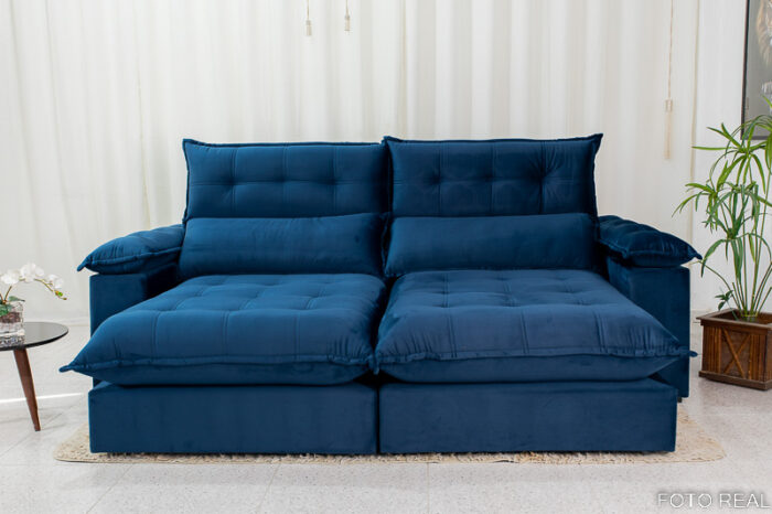 Sofá Retrátil Reclinável Dallas 2.30m Veludo Azul 800 - D33 Soft e Molas Ensacadas - Image 5