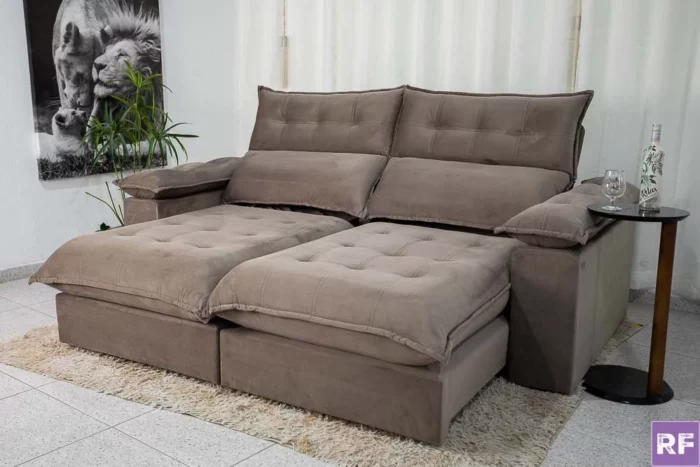 Sofá Retrátil Reclinável Dallas 2.30m Veludo Cinza 813 - D33 Soft e Molas Ensacadas - Image 5