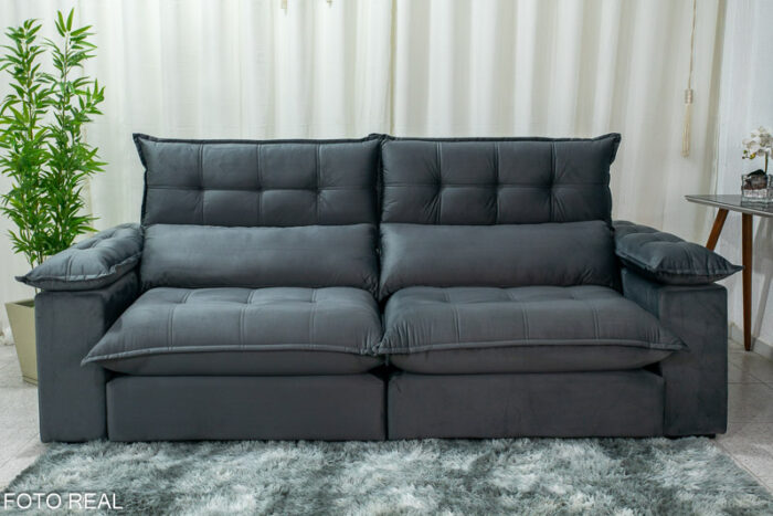Sofá Retrátil Reclinável Dallas 2.30m Veludo Cinza 814 - D33 Soft e Molas Ensacadas - Image 4