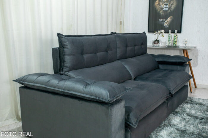Sofá Retrátil Reclinável Dallas 2.30m Veludo Cinza 814 - D33 Soft e Molas Ensacadas - Image 7