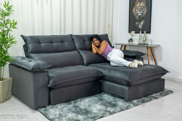Sofá Retrátil Reclinável Dallas 2.30m Veludo Cinza 814 - D33 Soft e Molas Ensacadas