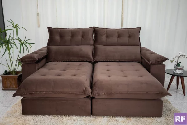 Sofá Retrátil Reclinável Dallas 2.30m Veludo Marrom 815 - D33 Soft e Molas Ensacadas