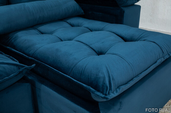 Sofá Retrátil Reclinável Grécia 2.70m Veludo Azul - Image 11