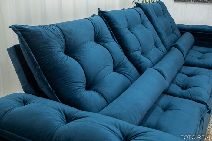 Sofá Retrátil Reclinável Grécia 2.70m Veludo Azul - Image 7