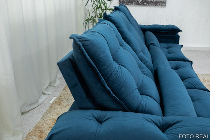 Sofá Retrátil Reclinável Grécia 2.70m Veludo Azul - Image 8
