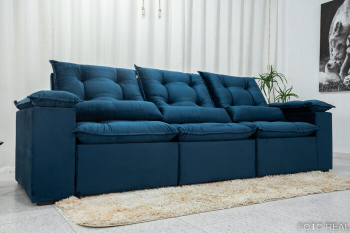 Sofá Retrátil Reclinável Grécia 2.70m Veludo Azul - Image 9
