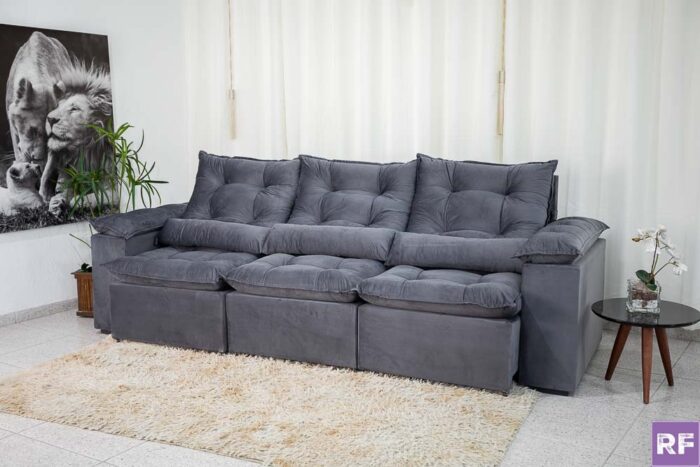 Sofá Retrátil Reclinável Grécia 2.70m Veludo Cinza - Image 4