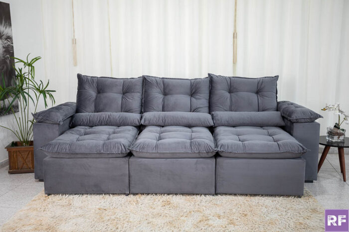 Sofá Retrátil Reclinável Grécia 2.70m Veludo Cinza - Image 6
