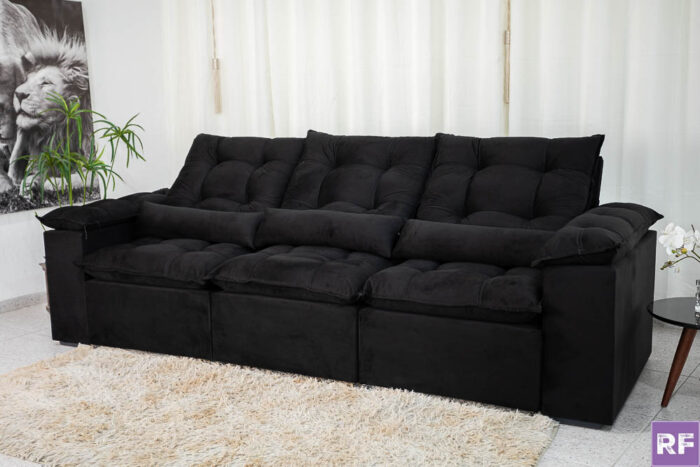 Sofá Retrátil Reclinável Grécia 2.70m Veludo Preto - Image 4