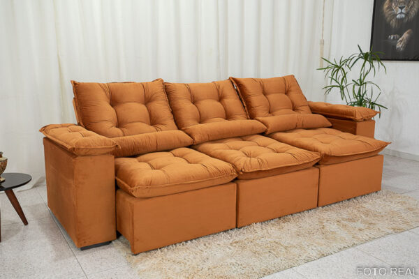 Sofá Retrátil Reclinável Grécia 2.70m Veludo Terracota