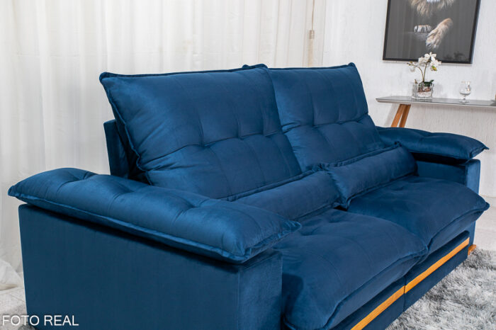 Sofá Retrátil Reclinável Ibis 2.30m Veludo Azul 800 - D33 e Molas Ensacadas - Image 8