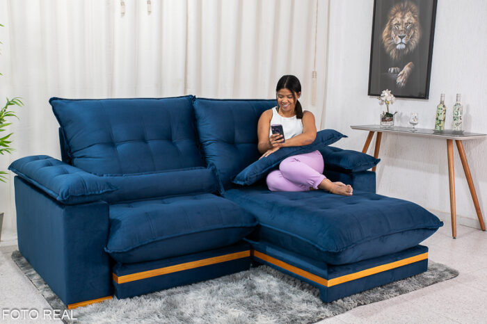 Sofá Retrátil Reclinável Ibis 2.30m Veludo Azul 800 - D33 e Molas Ensacadas - Image 2